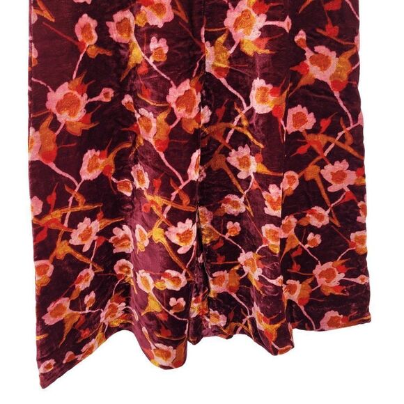 Vintage 70's Pants Bell Bottoms High Rise Wide Leg Flare Velvet Floral Wine S - Picture 9 of 11